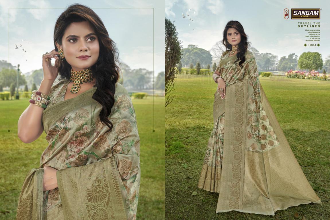 Sangam Elegance Latest Fancy Designer Festive Wear Heavy Pure Linen  Silk Digital Printed Sarees Collection 